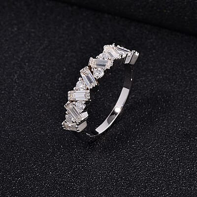 Moissanite 1.25 ctw Ring in Rhodium Over Sterling Silver (Size 11.5)