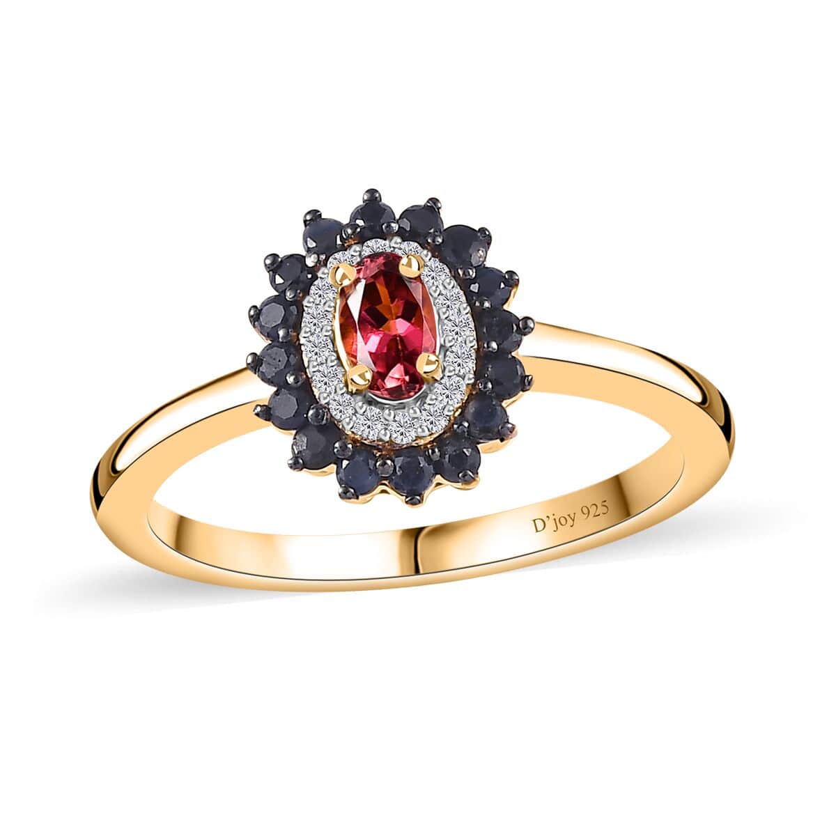 Ofiki Rubellite and Multi Gemstone Double Halo Ring in Vermeil Yellow Gold Over Sterling Silver (Size 10.0) 0.65 ctw (Del. in 8-10 Days) image number 0