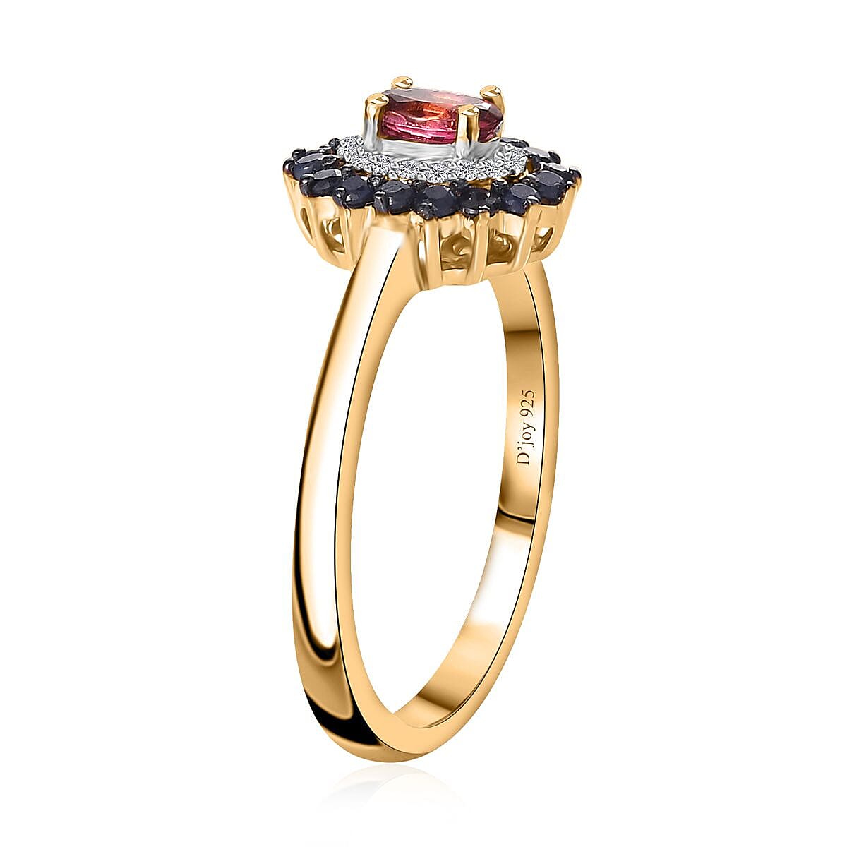 Ofiki Rubellite and Multi Gemstone Double Halo Ring in Vermeil Yellow Gold Over Sterling Silver (Size 10.0) 0.65 ctw