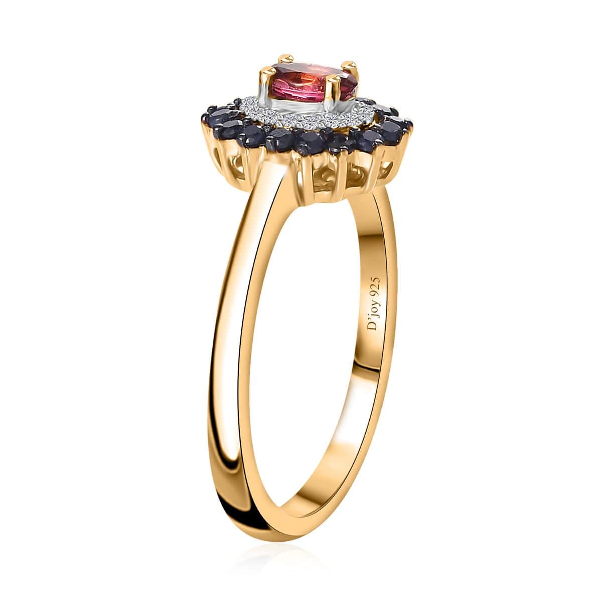 Ofiki Rubellite and Multi Gemstone Double Halo Ring in Vermeil Yellow Gold Over Sterling Silver (Size 10.0) 0.65 ctw (Del. in 8-10 Days) image number 3