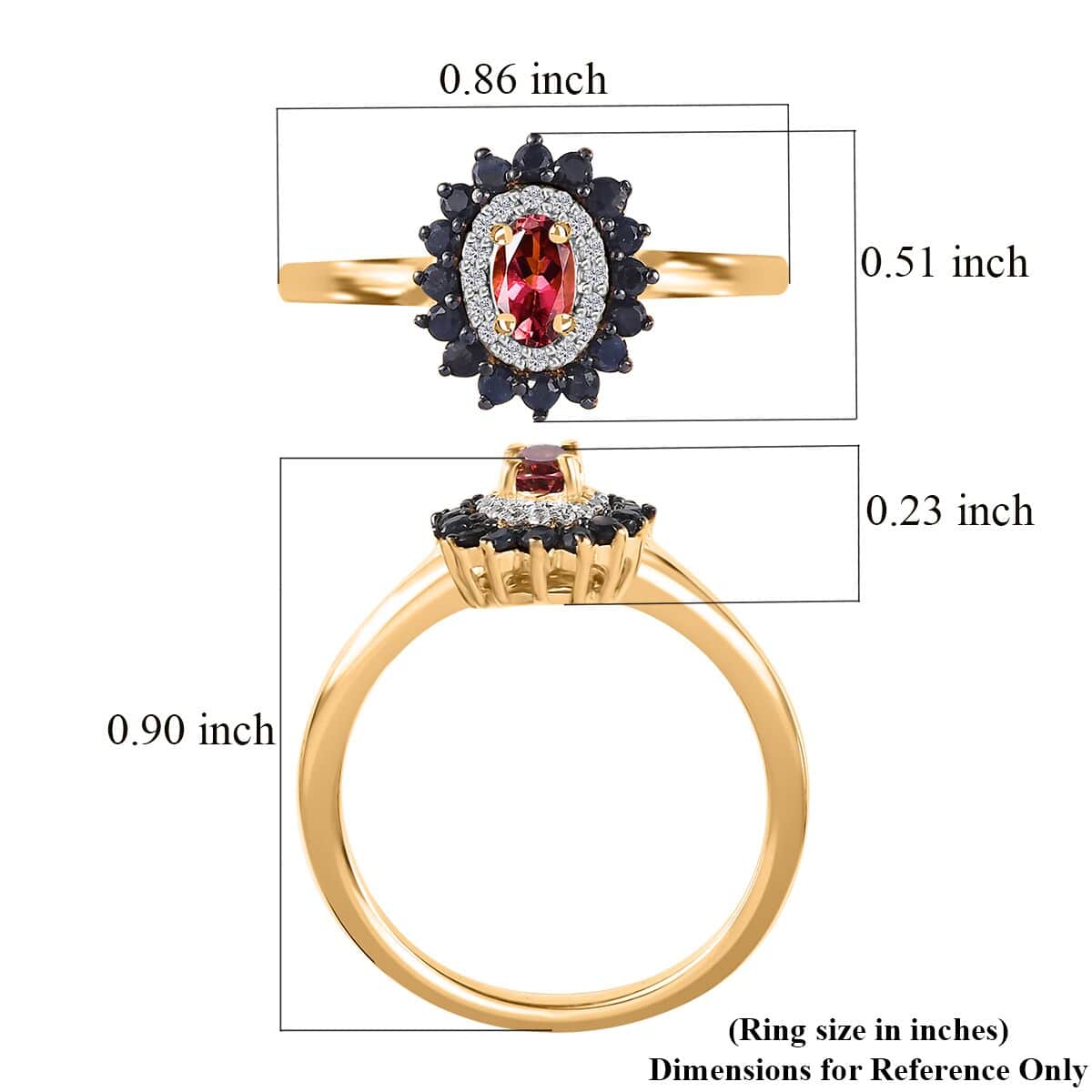 Ofiki Rubellite and Multi Gemstone Double Halo Ring in Vermeil Yellow Gold Over Sterling Silver (Size 10.0) 0.65 ctw image number 5