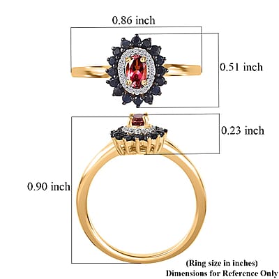 Ofiki Rubellite and Multi Gemstone Double Halo Ring in Vermeil Yellow Gold Over Sterling Silver (Size 10.0) 0.65 ctw