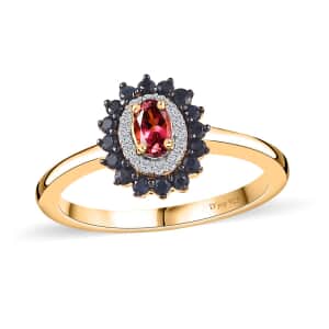 Ofiki Rubellite and Multi Gemstone Double Halo Ring in Vermeil Yellow Gold Over Sterling Silver (Size 7.0) 0.65 ctw