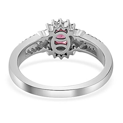 Ofiki Rubellite and White Zircon Sunburst Ring in Vermeil RG and Platinum Over Sterling Silver (Size 10.0) 0.65 ctw