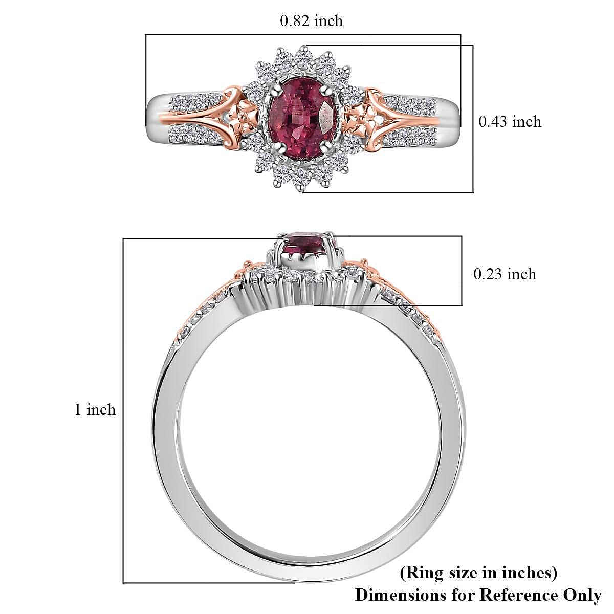 Ofiki Rubellite and White Zircon Sunburst Ring in Vermeil RG and Platinum Over Sterling Silver (Size 10.0) 0.65 ctw