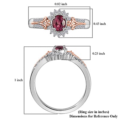 Ofiki Rubellite and White Zircon Sunburst Ring in Vermeil RG and Platinum Over Sterling Silver (Size 10.0) 0.65 ctw