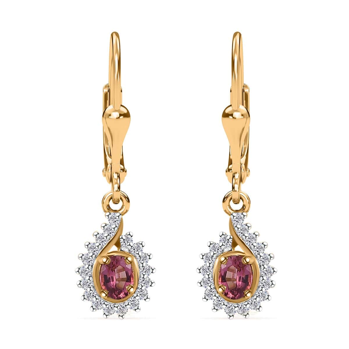 Ofiki Rubellite and White Zircon Lever Back Earrings in Vermeil Yellow Gold Over Sterling Silver 0.50 ctw image number 0