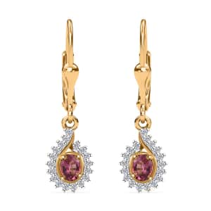 Ofiki Rubellite and White Zircon Lever Back Earrings in Vermeil Yellow Gold Over Sterling Silver 0.50 ctw