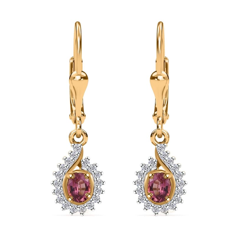 Ofiki Rubellite and White Zircon Lever Back Earrings in Vermeil Yellow Gold Over Sterling Silver 0.50 ctw