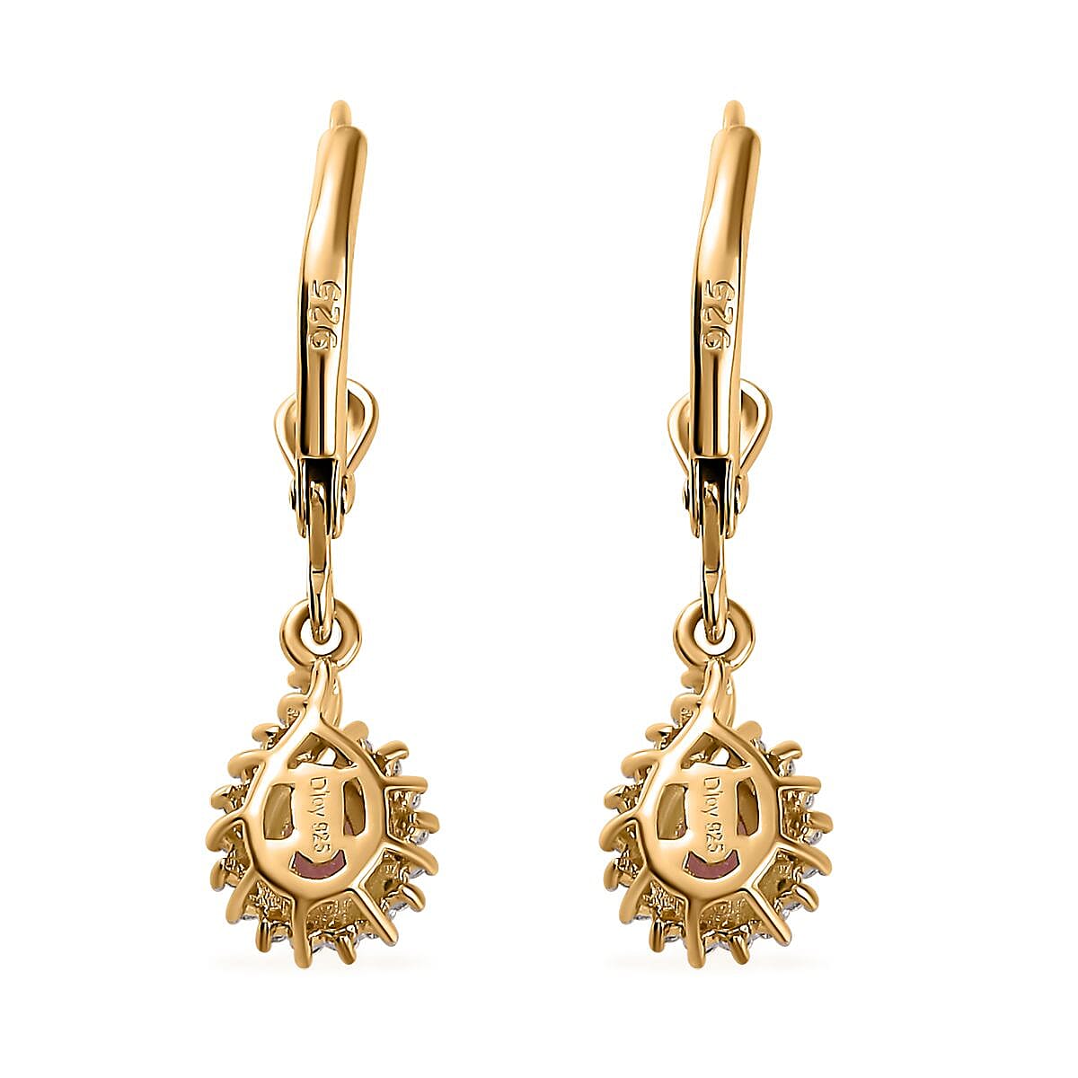 Ofiki Rubellite and White Zircon Lever Back Earrings in Vermeil Yellow Gold Over Sterling Silver 0.50 ctw