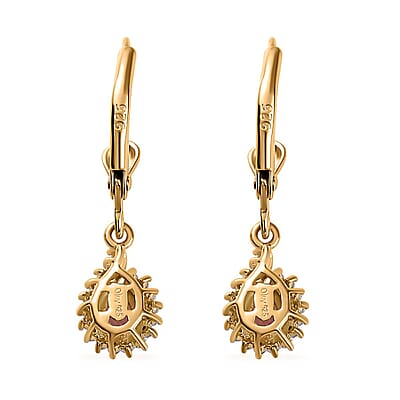 Ofiki Rubellite and White Zircon Lever Back Earrings in Vermeil Yellow Gold Over Sterling Silver 0.50 ctw