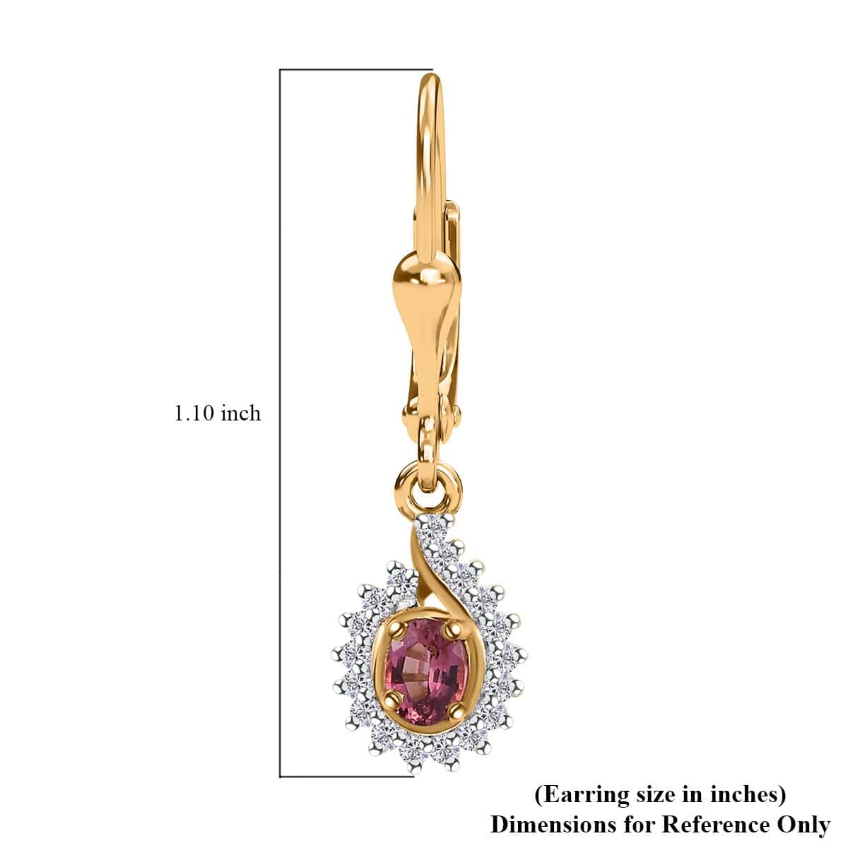 Ofiki Rubellite and White Zircon Lever Back Earrings in Vermeil Yellow Gold Over Sterling Silver 0.50 ctw image number 5