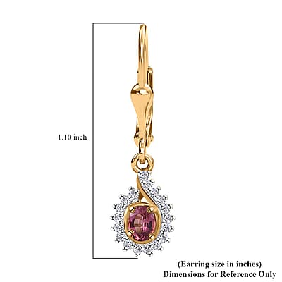 Ofiki Rubellite and White Zircon Lever Back Earrings in Vermeil Yellow Gold Over Sterling Silver 0.50 ctw
