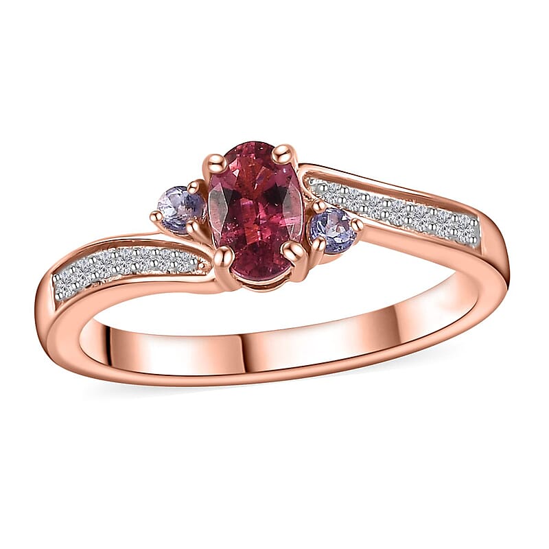 Ofiki Rubellite and Multi Gemstone Ring in Vermeil Rose Gold Over Sterling Silver (Size 10.0) 0.65 ctw