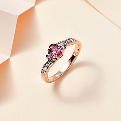 Ofiki Rubellite and Multi Gemstone Ring in Vermeil Rose Gold Over Sterling Silver (Size 10.0) 0.65 ctw