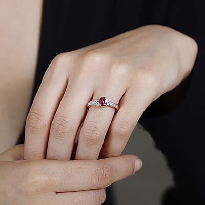 Ofiki Rubellite and Multi Gemstone Ring in Vermeil Rose Gold Over Sterling Silver (Size 10.0) 0.65 ctw