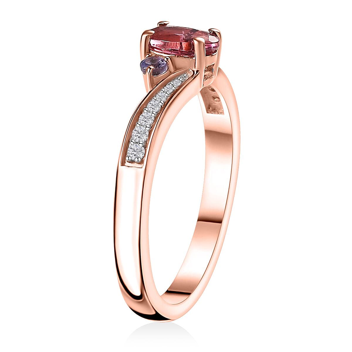 Ofiki Rubellite and Multi Gemstone Ring in Vermeil Rose Gold Over Sterling Silver (Size 10.0) 0.65 ctw