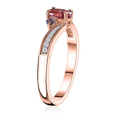 Ofiki Rubellite and Multi Gemstone Ring in Vermeil Rose Gold Over Sterling Silver (Size 10.0) 0.65 ctw
