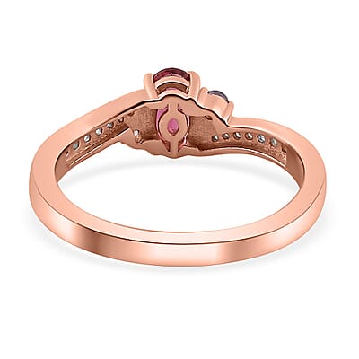 Ofiki Rubellite and Multi Gemstone Ring in Vermeil Rose Gold Over Sterling Silver (Size 10.0) 0.65 ctw