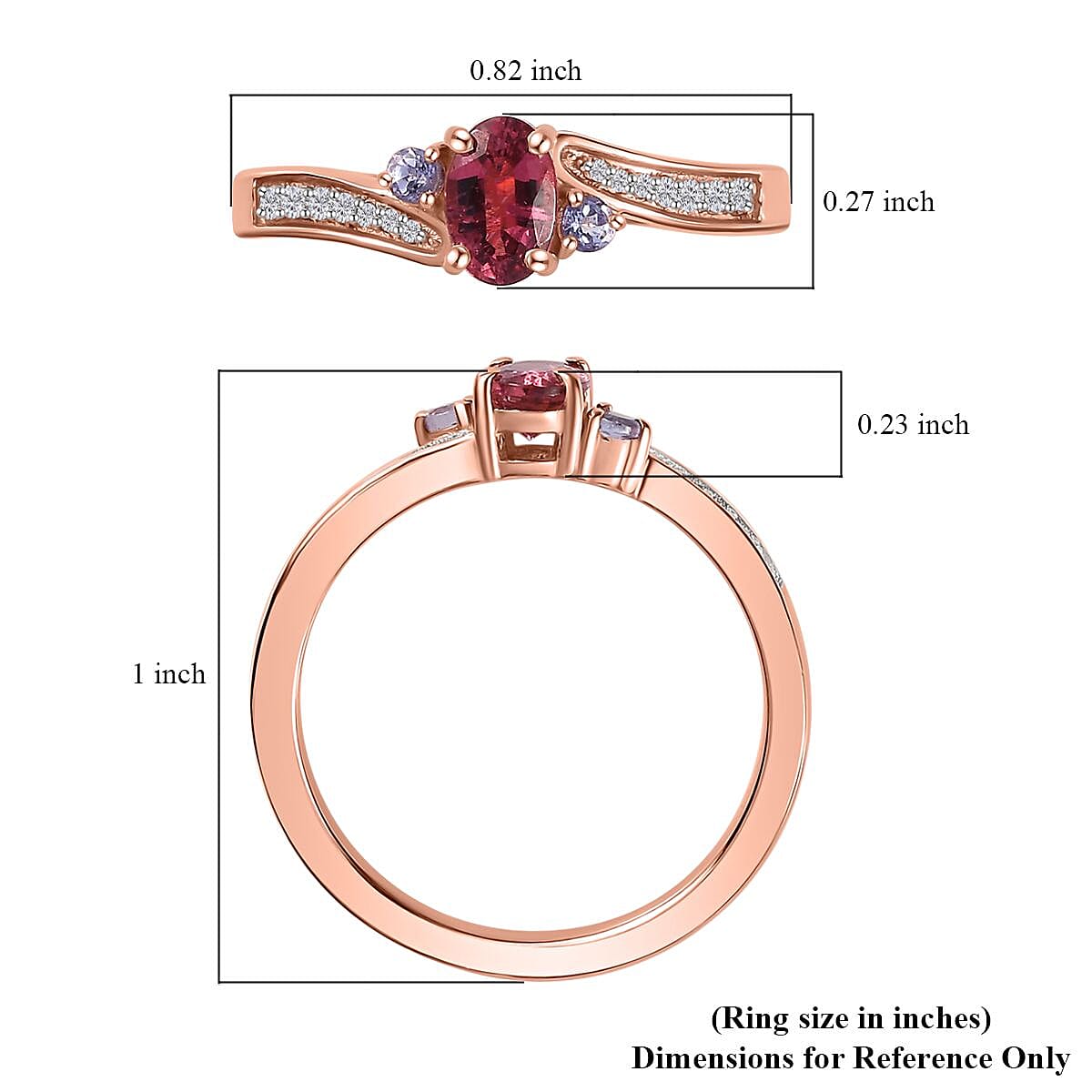 Ofiki Rubellite and Multi Gemstone Ring in Vermeil Rose Gold Over Sterling Silver (Size 10.0) 0.65 ctw