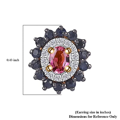 Ofiki Rubellite and Multi Gemstone Double Halo Earrings in Vermeil Yellow Gold Over Sterling Silver 1.00 ctw