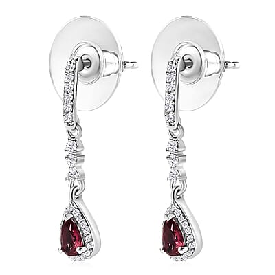 Ofiki Rubellite and White Zircon Drop Earrings in Platinum Over Sterling Silver 0.85 ctw