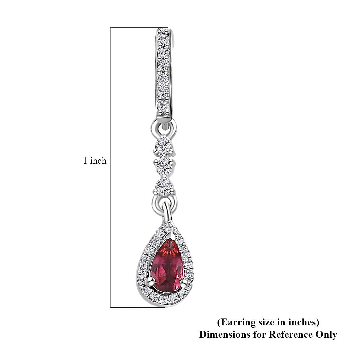 Ofiki Rubellite and White Zircon Drop Earrings in Platinum Over Sterling Silver 0.85 ctw
