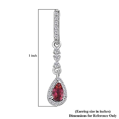 Ofiki Rubellite and White Zircon Drop Earrings in Platinum Over Sterling Silver 0.85 ctw