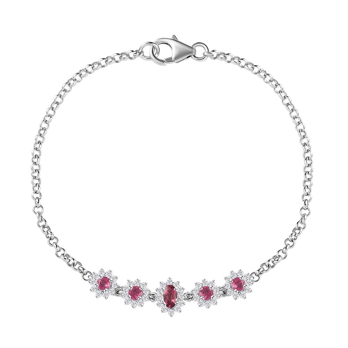 Ofiki Rubellite and Moissanite Bracelet in Platinum Over Sterling Silver (7.25 In) 1.30 ctw image number 0