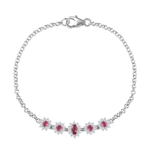 Ofiki Rubellite and Moissanite Bracelet in Platinum Over Sterling Silver (7.25 In) 1.30 ctw