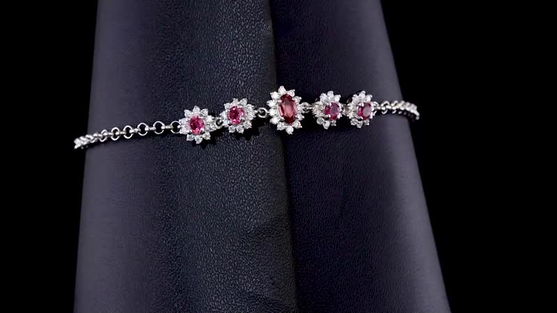 Ofiki Rubellite and Moissanite Bracelet in Platinum Over Sterling Silver (7.25 In) 1.30 ctw