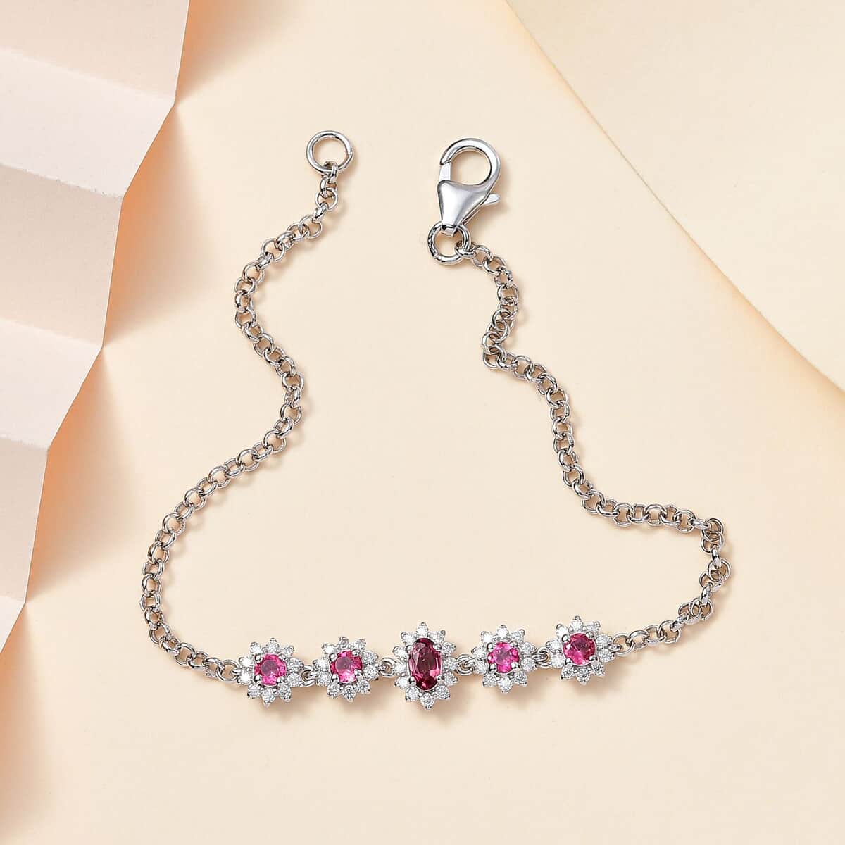 Ofiki Rubellite and Moissanite Bracelet in Platinum Over Sterling Silver (7.25 In) 1.30 ctw image number 1