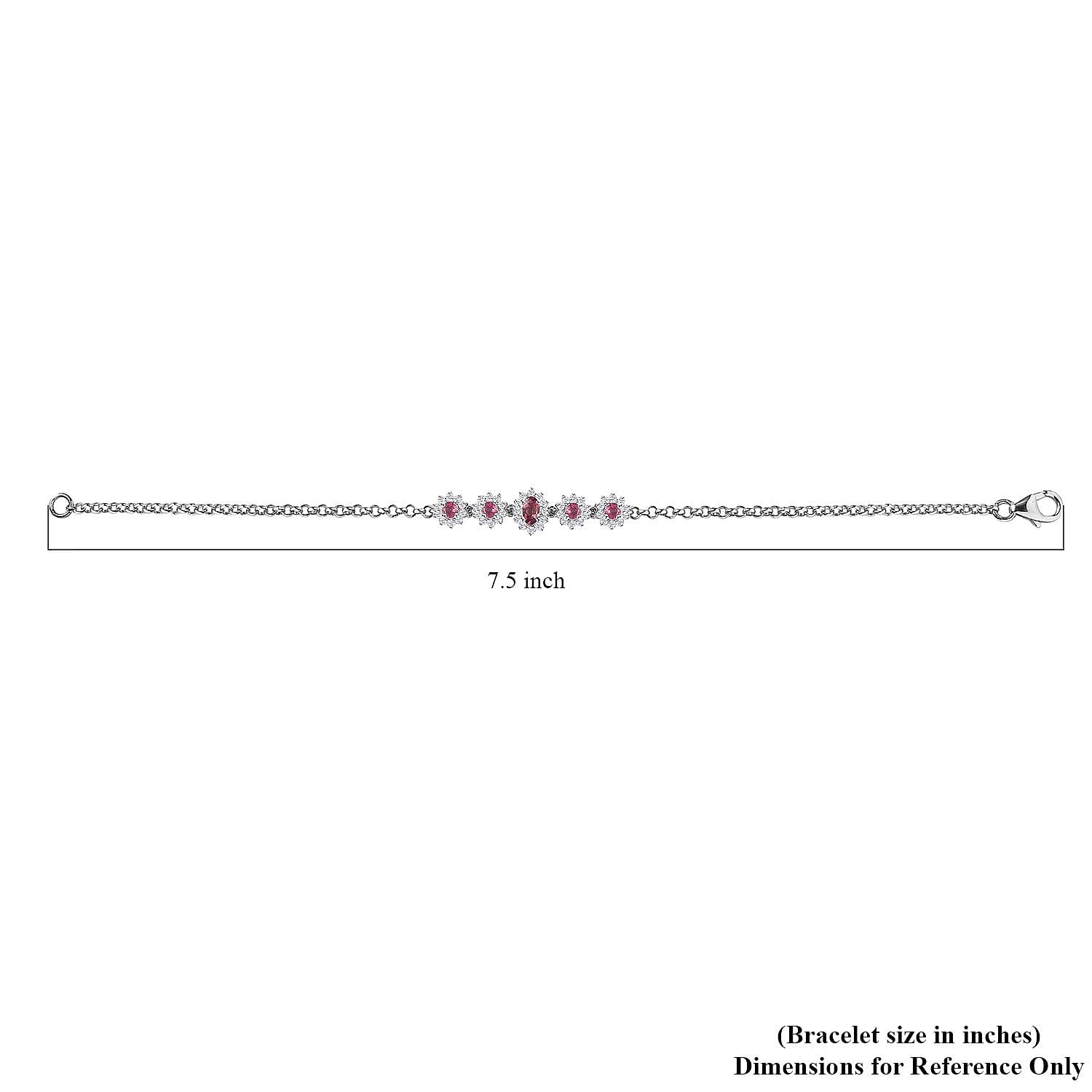Ofiki Rubellite and Moissanite Bracelet in Platinum Over Sterling Silver (7.25 In) 1.30 ctw