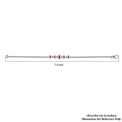 Ofiki Rubellite and Moissanite Bracelet in Platinum Over Sterling Silver (7.25 In) 1.30 ctw
