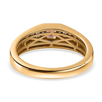 Ofiki Rubellite and White Zircon Men's Ring in Vermeil Yellow Gold Over Sterling Silver (Size 10.0) 0.80 ctw
