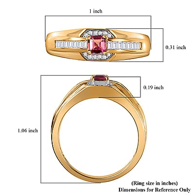 Ofiki Rubellite and White Zircon Men's Ring in Vermeil Yellow Gold Over Sterling Silver (Size 10.0) 0.80 ctw
