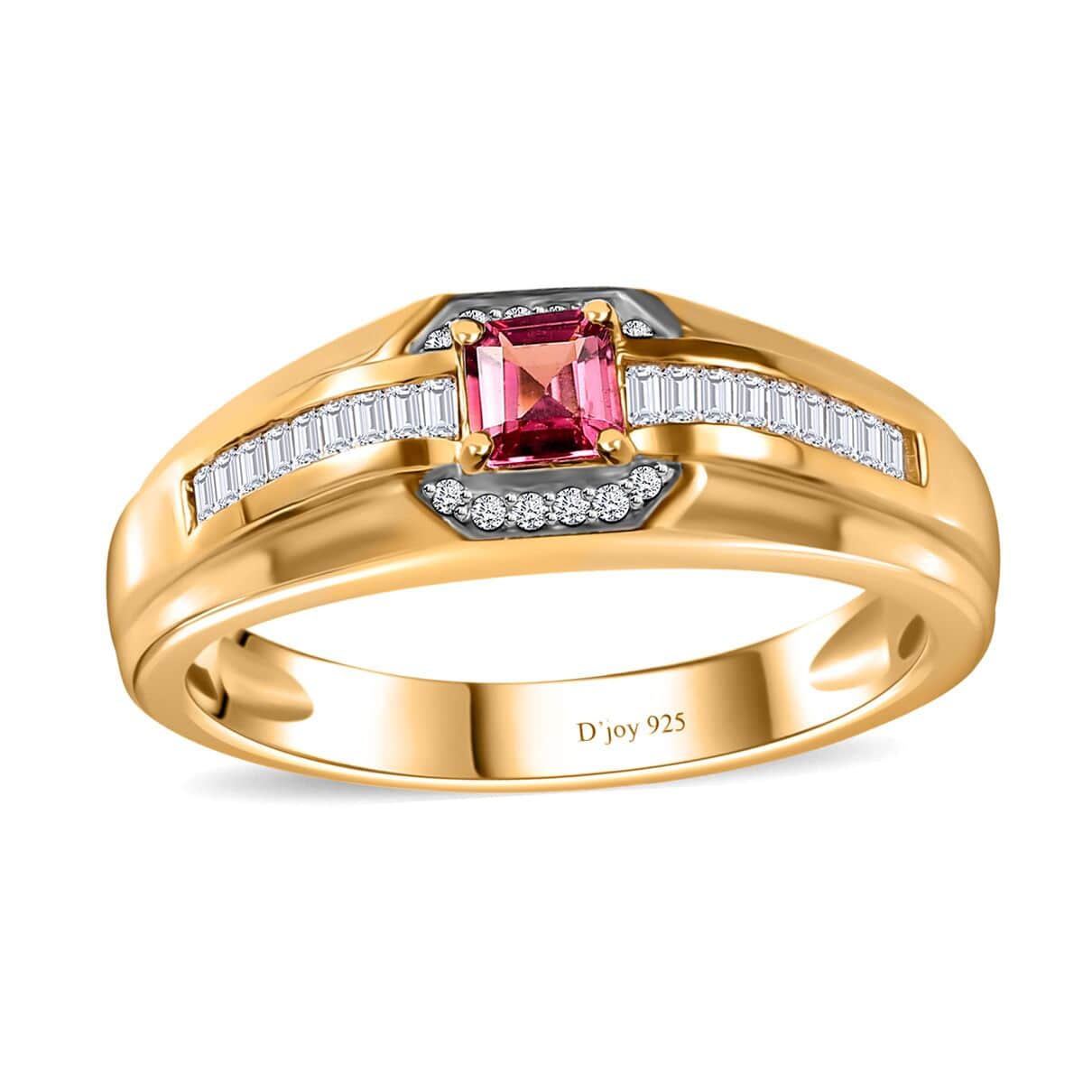 Ofiki Rubellite and White Zircon Men's Ring in Vermeil Yellow Gold Over Sterling Silver (Size 10.0) 0.80 ctw image number 0