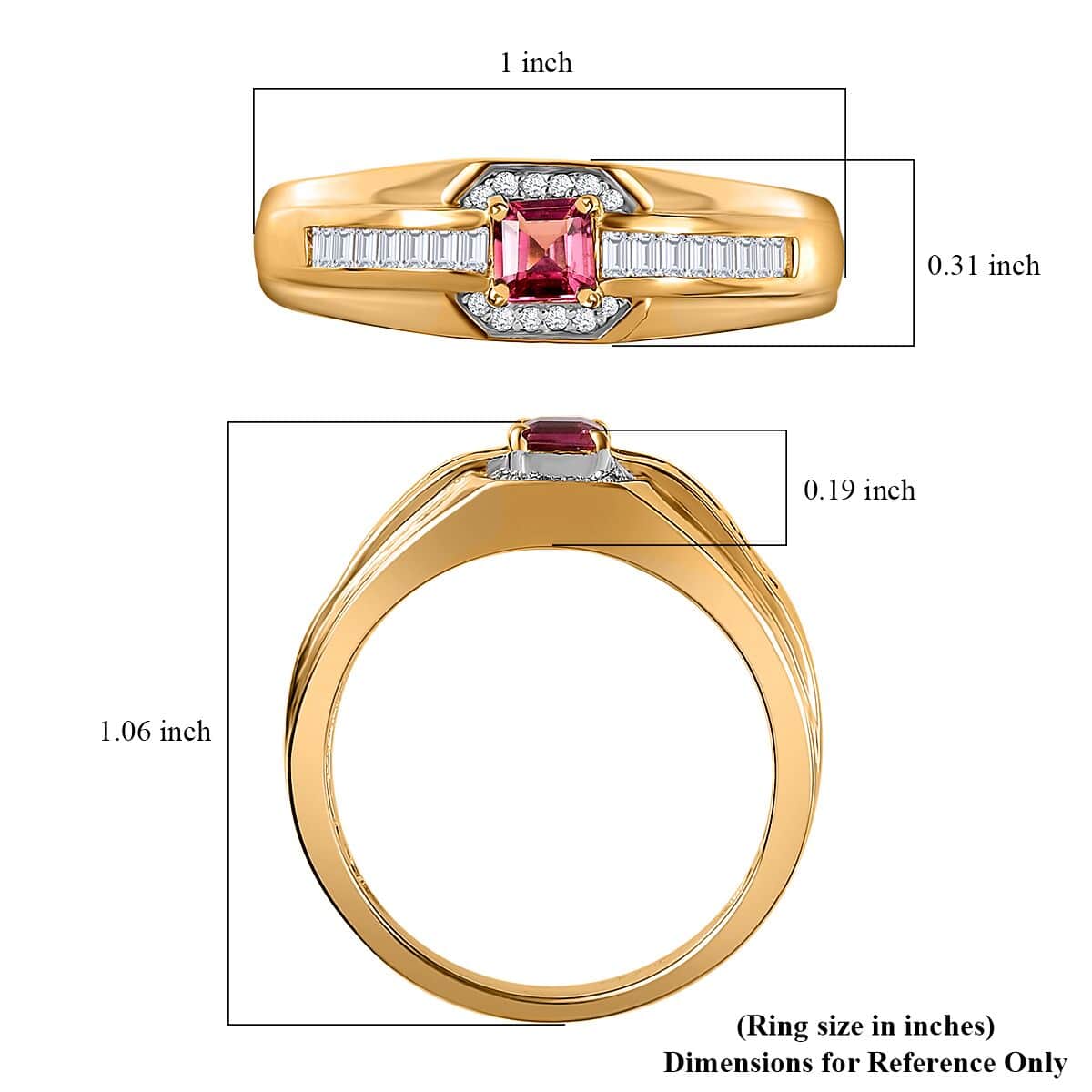 Ofiki Rubellite and White Zircon Men's Ring in Vermeil Yellow Gold Over Sterling Silver (Size 10.0) 0.80 ctw image number 5