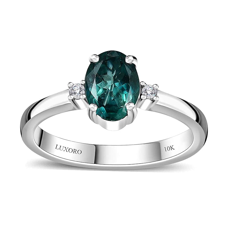 Luxoro 10K White Gold AAA Indian Ocean Apatite and G-H I2 Diamond Ring (Size 10.0) 1.40 ctw