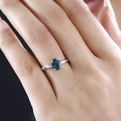 Luxoro 10K White Gold AAA Indian Ocean Apatite and G-H I2 Diamond Ring (Size 10.0) 1.40 ctw