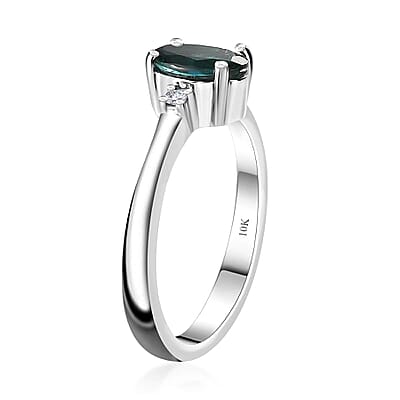 Luxoro 10K White Gold AAA Indian Ocean Apatite and G-H I2 Diamond Ring (Size 10.0) 1.40 ctw