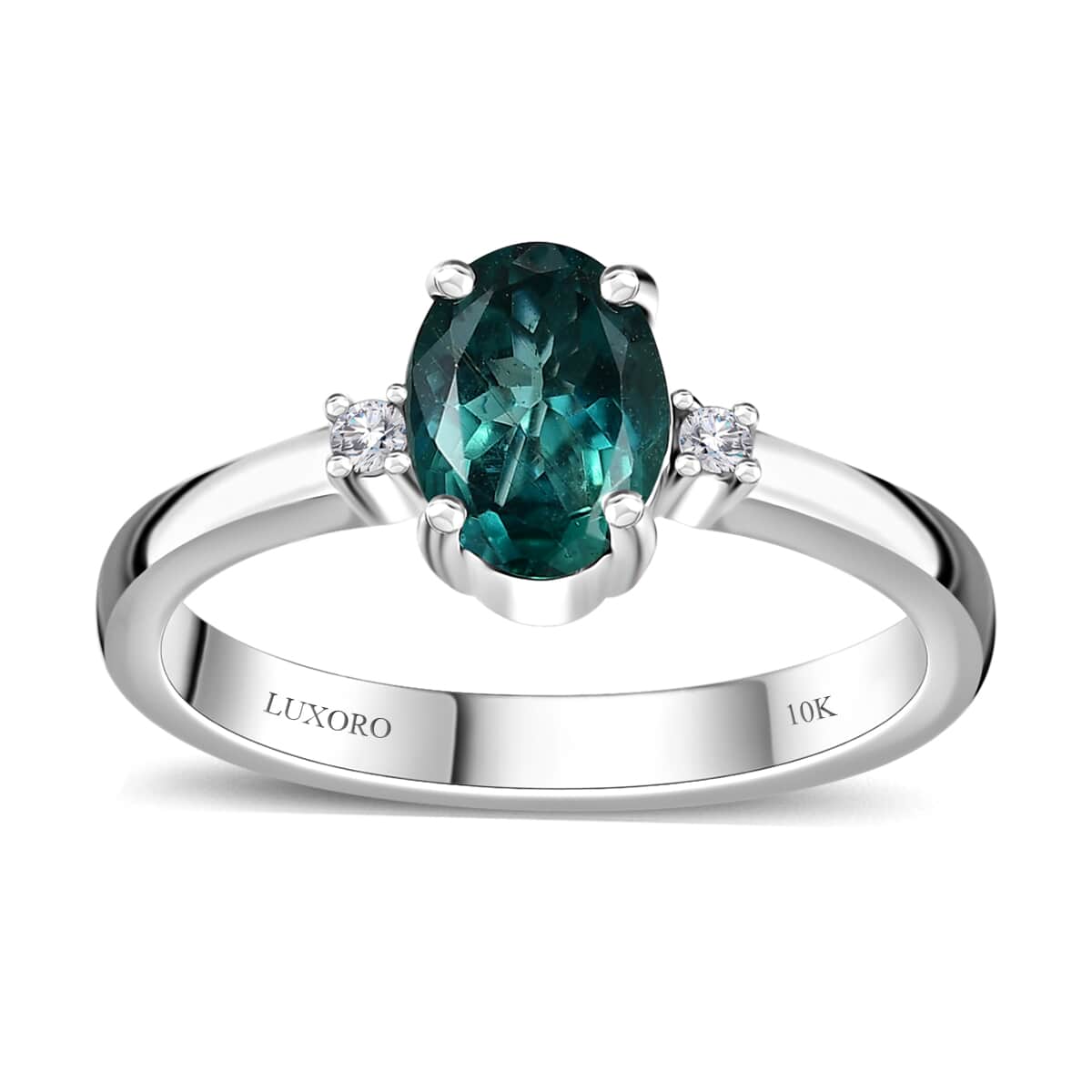 Luxoro 10K White Gold AAA Indian Ocean Apatite and G-H I2 Diamond Ring (Size 7.0) 1.40 ctw image number 0