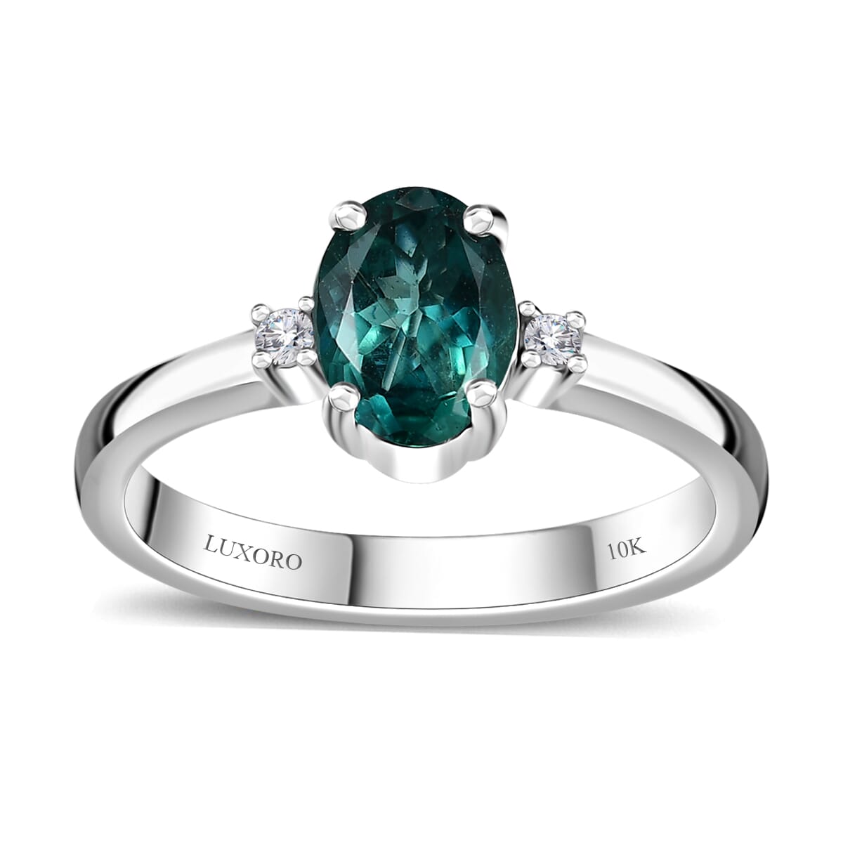 Luxoro 10K White Gold AAA Indian Ocean Apatite and G-H I2 Diamond Ring (Size 8.0) 1.40 ctw image number 0