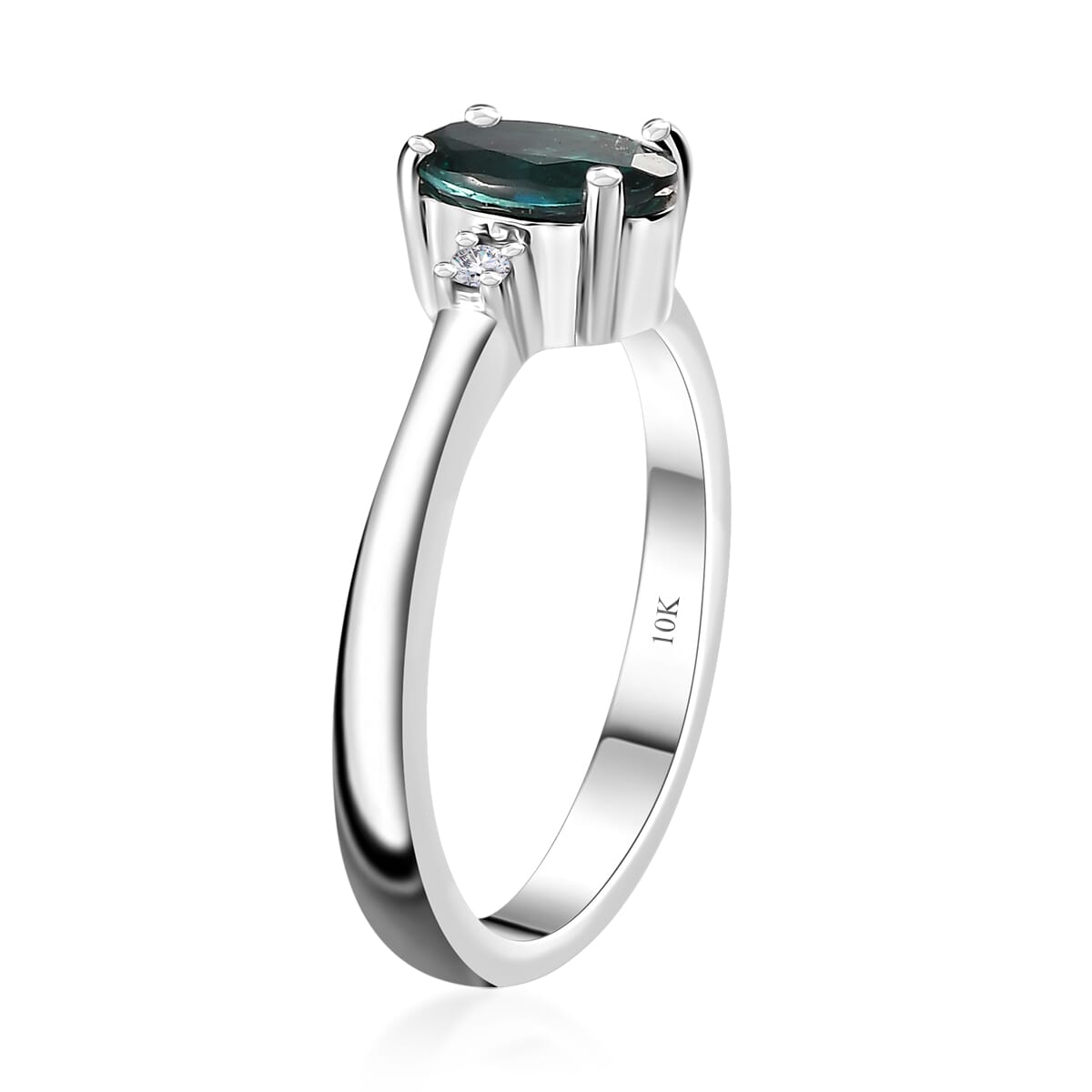 Luxoro 10K White Gold AAA Indian Ocean Apatite and G-H I2 Diamond Ring (Size 8.0) 1.40 ctw image number 3