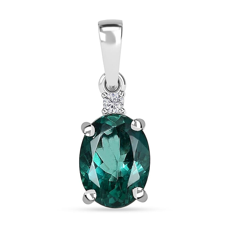 Luxoro 10K White Gold AAA Indian Ocean Apatite and G-H I2 Diamond Pendant without Chain 1.40 ctw