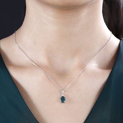 Luxoro 10K White Gold AAA Indian Ocean Apatite and G-H I2 Diamond Pendant without Chain 1.40 ctw