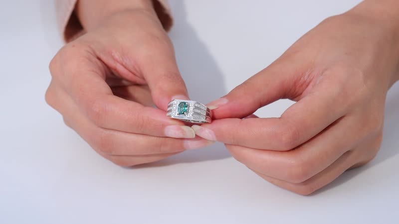 Indian Ocean Apatite, Moissanite Men's Ring in Platinum Over Sterling Silver (Size 10.0) 1.00 ctw