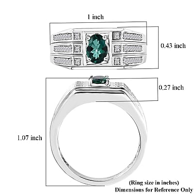 Indian Ocean Apatite and Moissanite Men's Ring in Platinum Over Sterling Silver (Size 10.0) 1.00 ctw