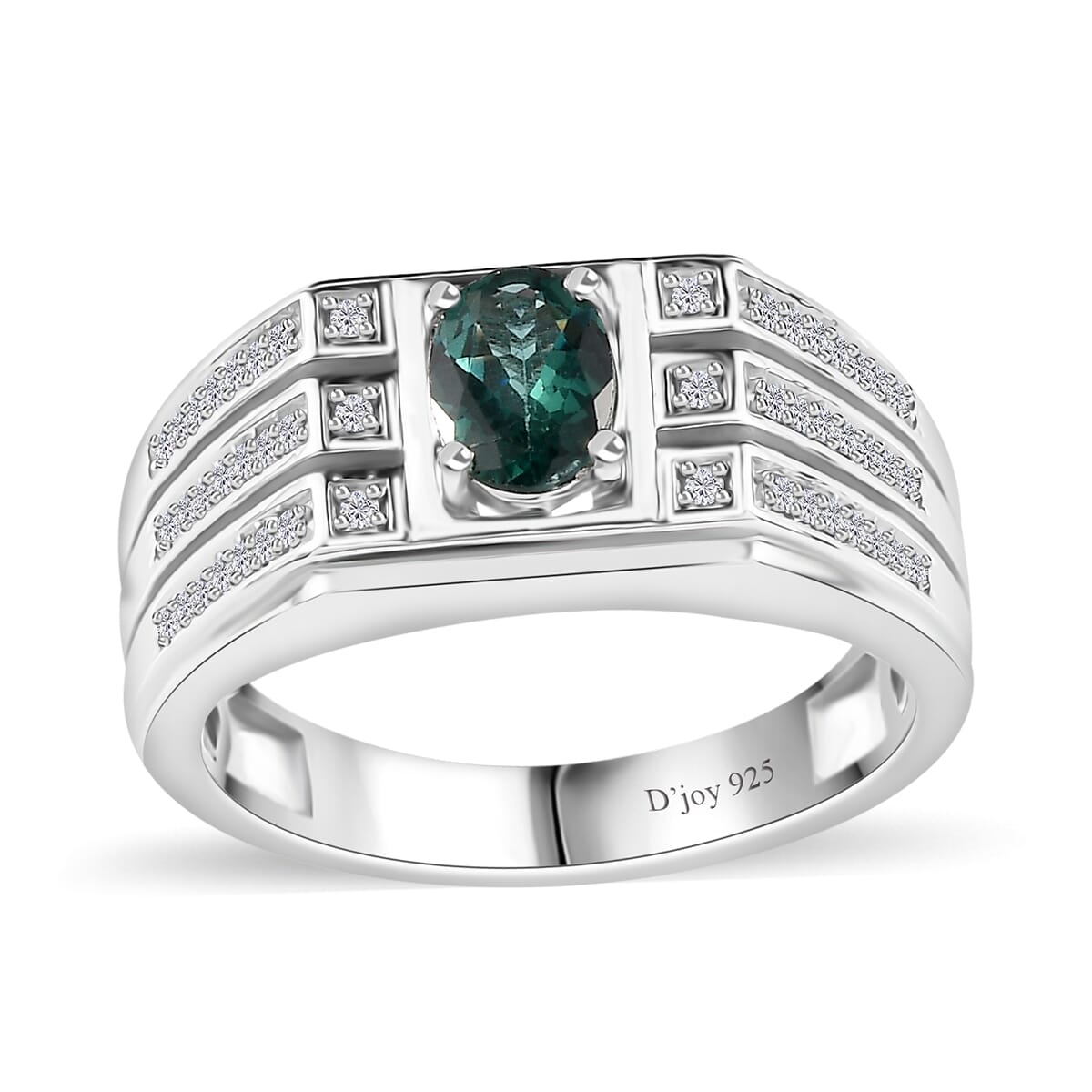 Indian Ocean Apatite and Moissanite Men's Ring in Platinum Over Sterling Silver (Size 11.0) 1.00 ctw image number 0