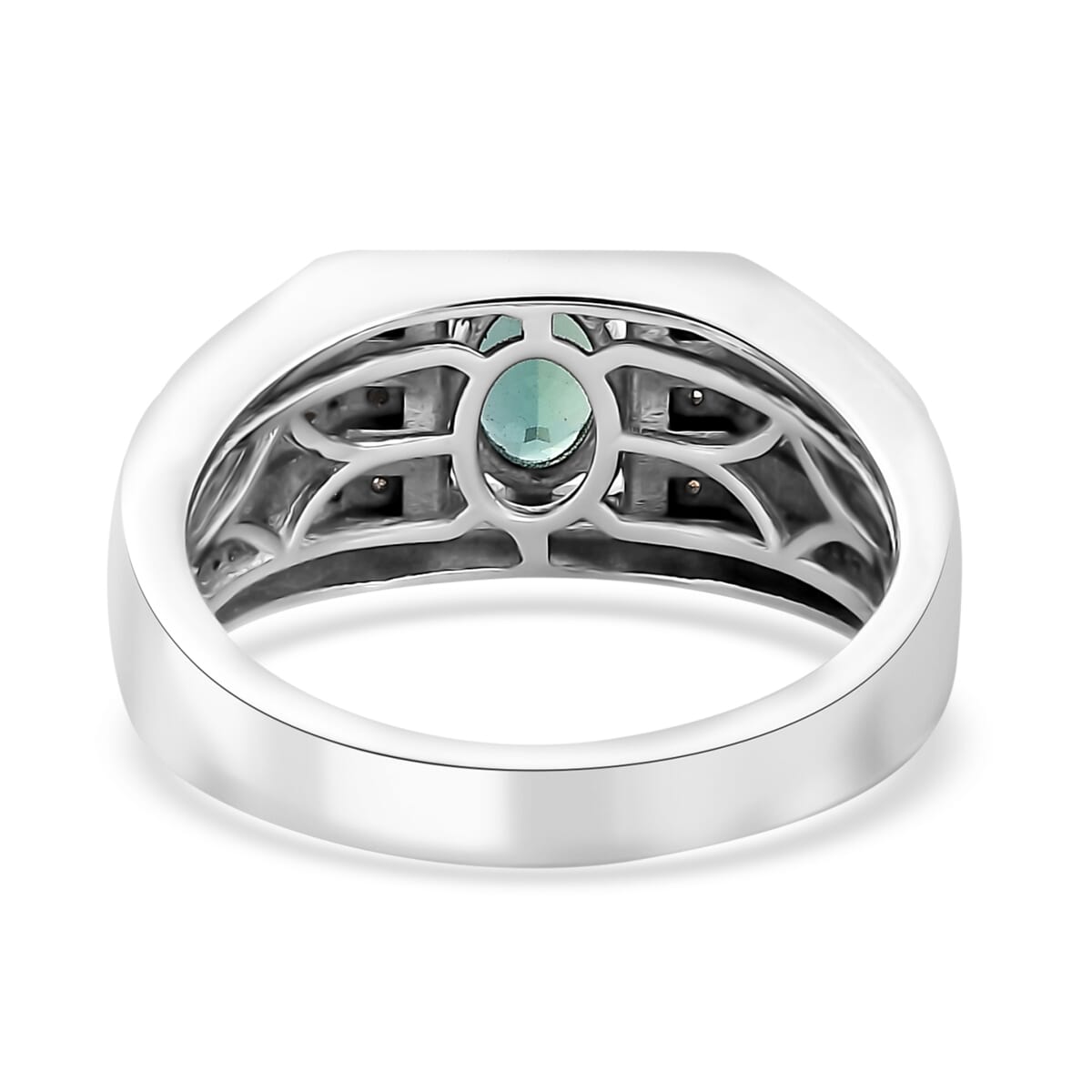 Indian Ocean Apatite and Moissanite Men's Ring in Platinum Over Sterling Silver (Size 11.0) 1.00 ctw image number 4